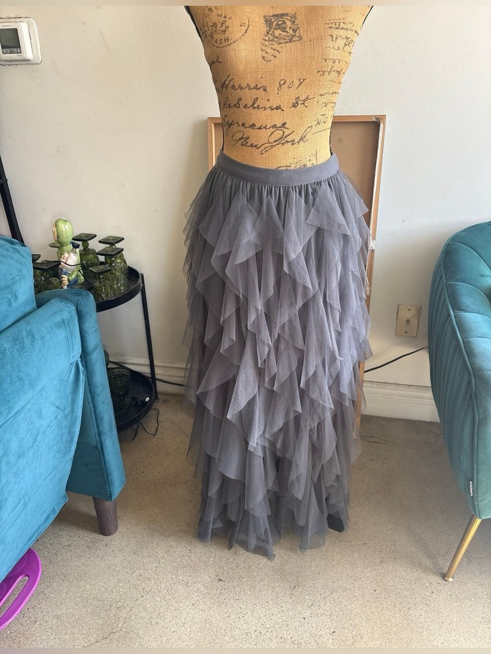 Soho Apparel Gray Tiered Tulle Maxi Skirt